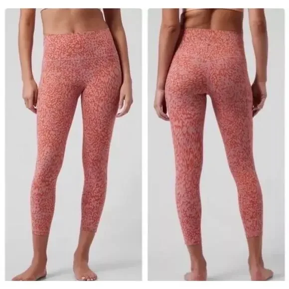Athleta Salutation Stash Pocket Printed 7/8 Tight Women’s Large Pink Orange - Picture 1 of 5
